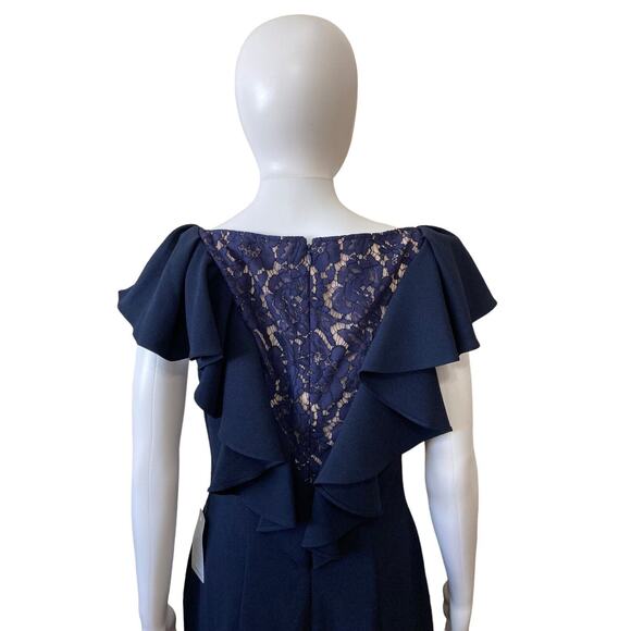 Eliza J Dark Navy Blue Ruffled Cocktail Dress Knee Length Lace Size 8 - Picture 5 of 8